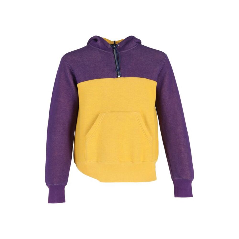 Sacai Colorblock Hooded Sweatshirt in Purple and Yellow Cotton